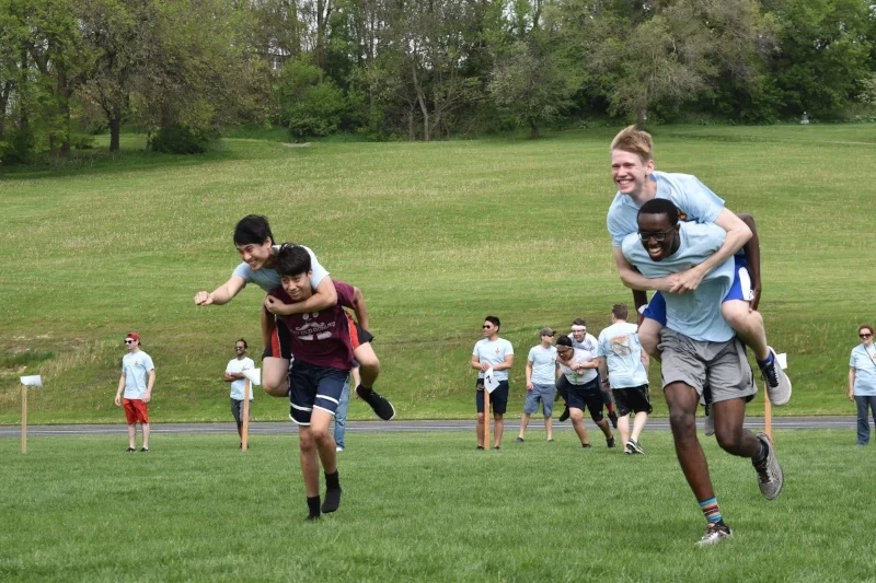 student piggy-back race