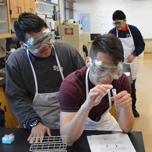 students in science class